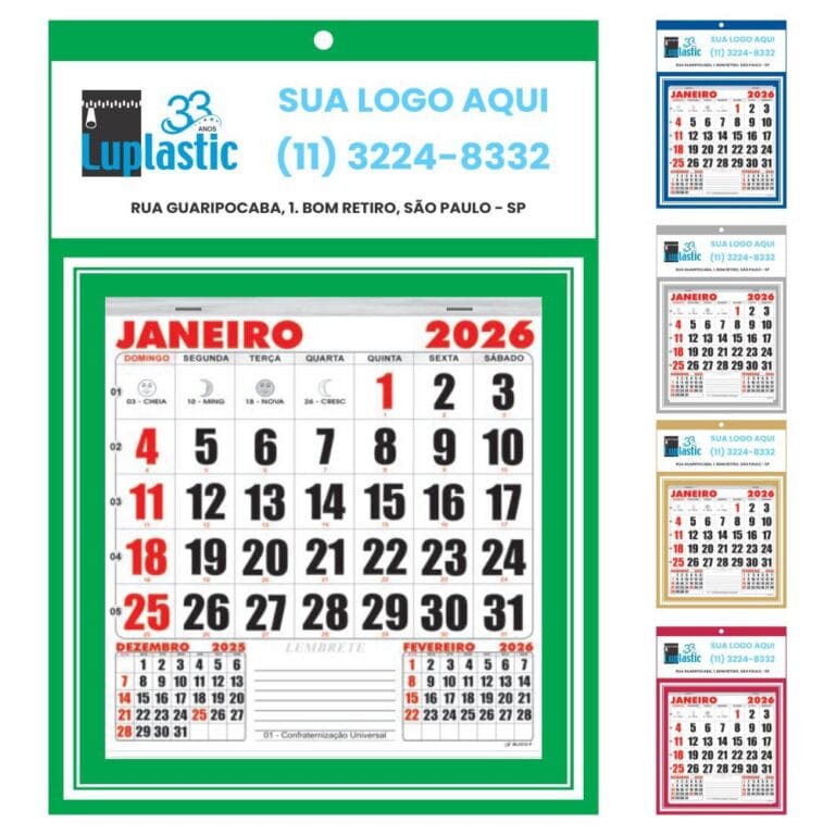 Calendário de Parede Folhinha Comercial 26x18 cm Personalizado