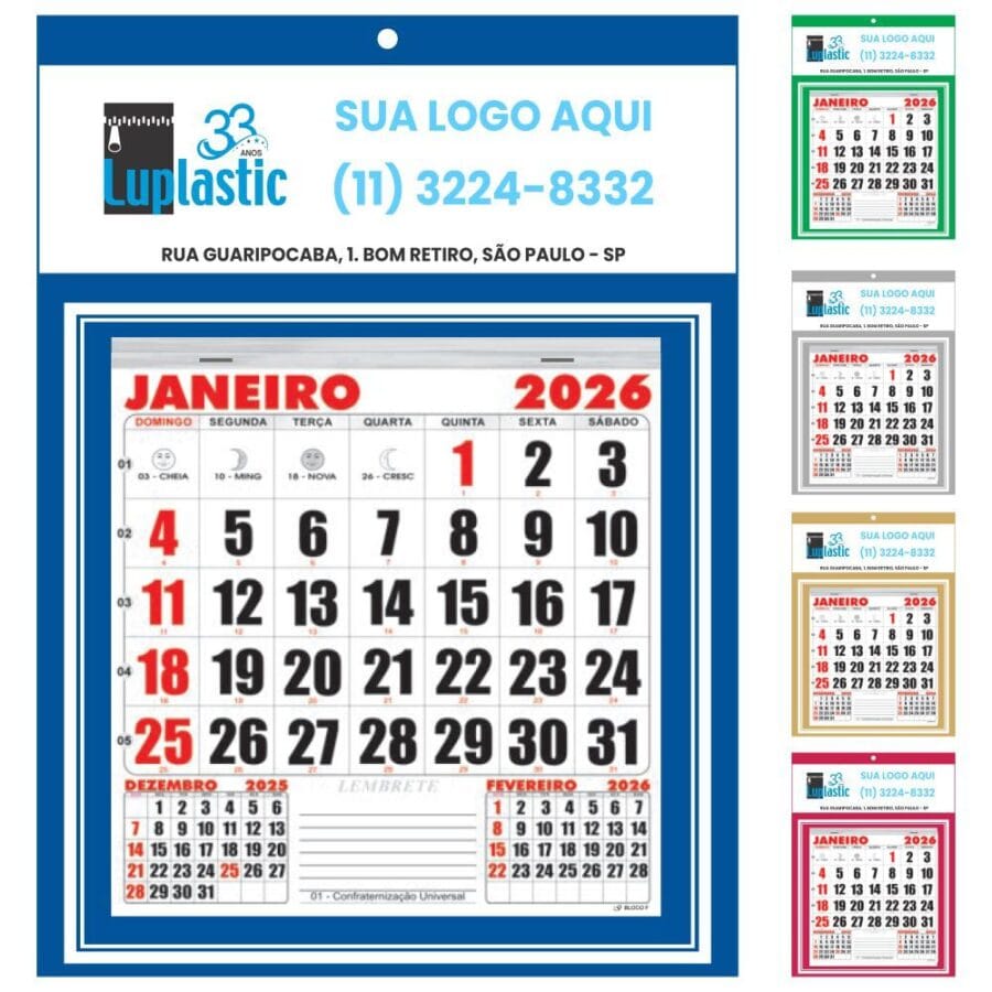 Calendário de Parede Folhinha Comercial 37 x 27 cm Personalizado