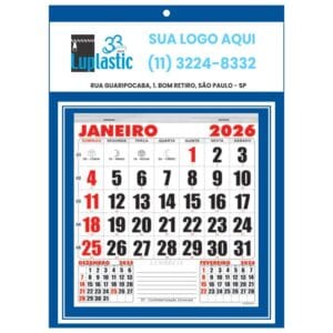 Calendário de Parede Folhinha Comercial 46,5 x 32 cm Com Vareta Personalizado