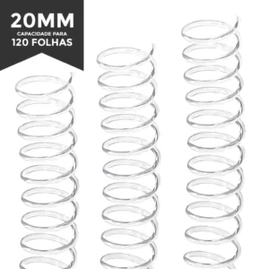 Espiral para Encadernação 20mm para 120 folhas Transparente Cristal Pct de 70 un