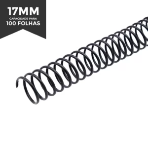 Espiral para Encadernação 17mm para 100 folhas Preto Pct de 100 un