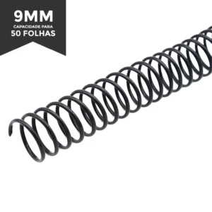 Espiral para Encadernação 9mm para 50 folhas Preto Pct de 100 un
